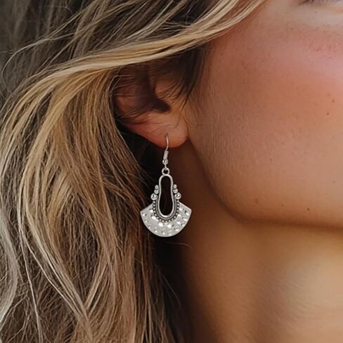Handmade Boho Fashion Tribal Ethnic Gypsy Hippy Dangle Earrings Paddle Silver or Patina for Women in Kuwait
