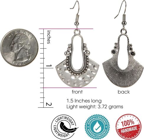 Handmade Boho Fashion Tribal Ethnic Gypsy Hippy Dangle Earrings Paddle Silver or Patina for Women in Kuwait