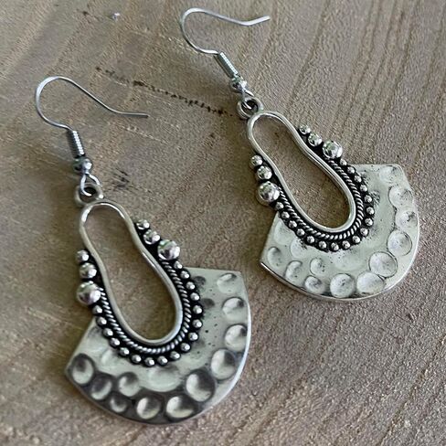 Handmade Boho Fashion Tribal Ethnic Gypsy Hippy Dangle Earrings Paddle Silver or Patina for Women in Kuwait