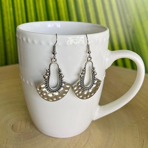 Handmade Boho Fashion Tribal Ethnic Gypsy Hippy Dangle Earrings Paddle Silver or Patina for Women in Kuwait
