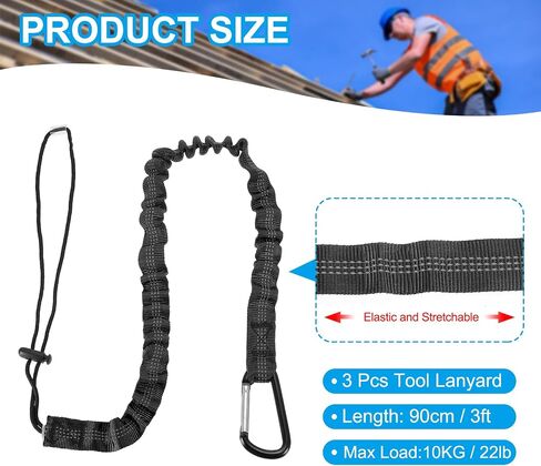 MECCANIXITY Retractable Tool Lanyard 3ft with Single Aluminum Buckle and Adjustable Loop End, Maximum Weight Limit 10KG / 22lb, Safety Fall Protection Tools Leash, Green 3 Pack in Saudi Arabia