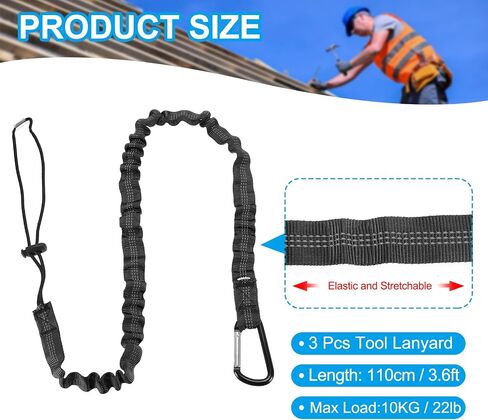 MECCANIXITY Retractable Tool Lanyard 3ft with Single Aluminum Buckle and Adjustable Loop End, Maximum Weight Limit 10KG / 22lb, Safety Fall Protection Tools Leash, Green 3 Pack in Saudi Arabia