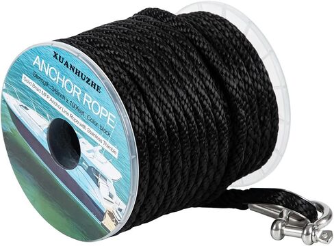 100 ft x 3/8 inch Anchor Rope, Braided Anchor Line Premium Solid Braid MFP Boat Rope with Stainless Steel Thimble & Shackle, Marine Rope, Boat Accessories-White in Saudi Arabia