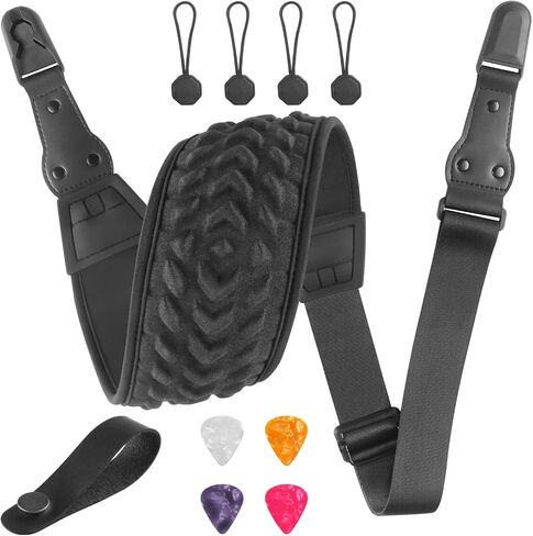 Guitar Strap, Silicone padded non-slip guitar straps with Guitar Plectrum Integrated Slot and Pull-Type Metal Buckle for Bass, Electric & Acoustic, Best Gifts for Kids, Guitarists(Leather Ends) in Saudi Arabia