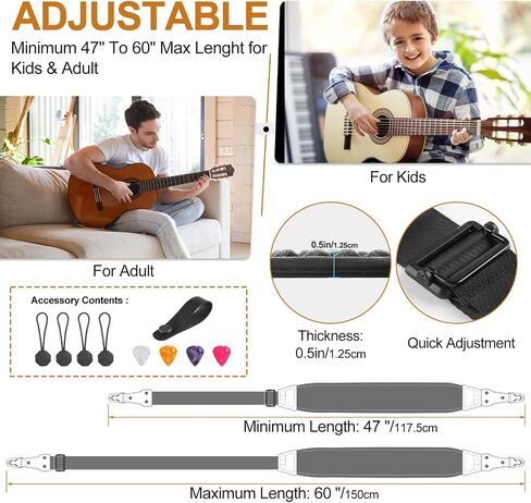 Guitar Strap, Silicone padded non-slip guitar straps with Guitar Plectrum Integrated Slot and Pull-Type Metal Buckle for Bass, Electric & Acoustic, Best Gifts for Kids, Guitarists(Leather Ends) in Saudi Arabia