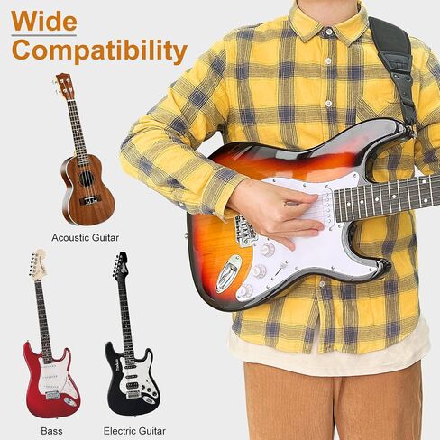 Guitar Strap, Silicone padded non-slip guitar straps with Guitar Plectrum Integrated Slot and Pull-Type Metal Buckle for Bass, Electric & Acoustic, Best Gifts for Kids, Guitarists(Leather Ends) in Saudi Arabia