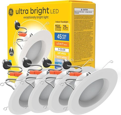 GE Ultra Bright LED Recessed Downlight Fixture, RS6 Indoor Floodlight, 6-Inch, Multiple Color Temperatures, 150 Watt Replacement (4 Pack) in Saudi Arabia