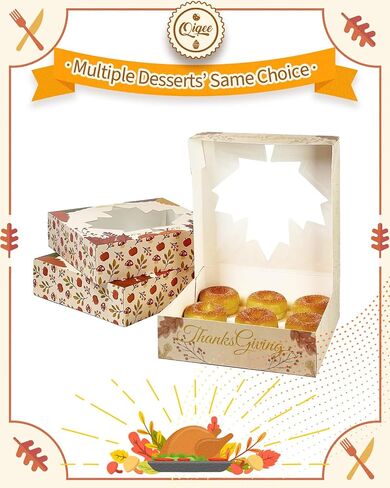 qiqee Thanksgiving Auto-pop Up 10x10x2.5 inch Pie Boxes with Window Pumkin Leaves 30Packs Cookie Donut Bakery Box in Saudi Arabia