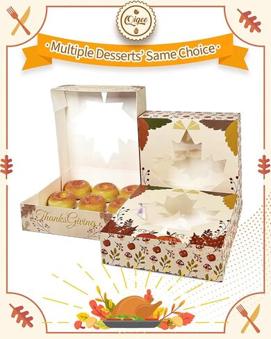 qiqee Thanksgiving Auto-pop Up 10x10x2.5 inch Pie Boxes with Window Pumkin Leaves 30Packs Cookie Donut Bakery Box in Saudi Arabia