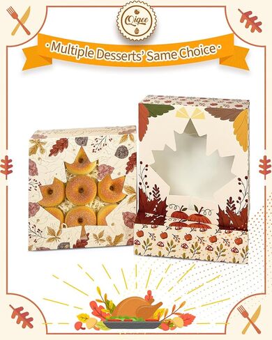 qiqee Thanksgiving Auto-pop Up 10x10x2.5 inch Pie Boxes with Window Pumkin Leaves 30Packs Cookie Donut Bakery Box in Saudi Arabia
