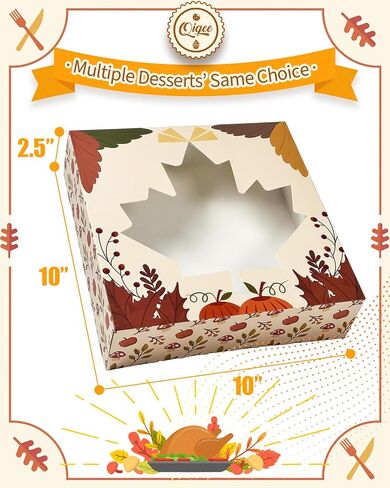 qiqee Thanksgiving Auto-pop Up 10x10x2.5 inch Pie Boxes with Window Pumkin Leaves 30Packs Cookie Donut Bakery Box in Saudi Arabia