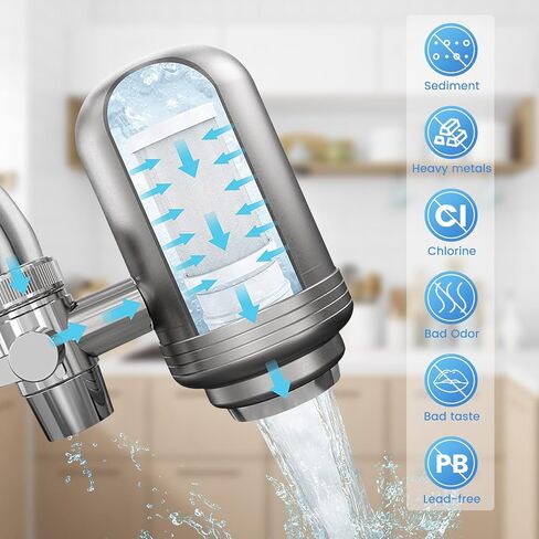 Faucet Water Filter for Sink, Rapid Flow - 400 Gallons Faucet Mount Water Filtration System for Tap Water, NSF Certified Reduces Chlorine & Bad Taste with 1 Replacement, T1 in Saudi Arabia