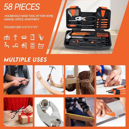 58 Piece Household Tool Set, General Household Hand Tool Kit with Plastic Toolbox Storage Case, All Purpose Household Tool Kit for Women, Girls and Ladies, Pink in Saudi Arabia