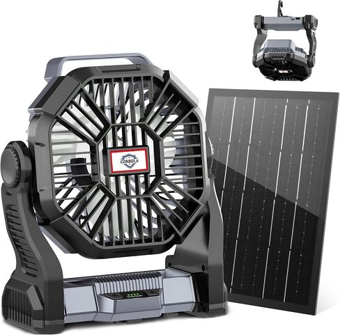 Solar Fan,10400mAh Battery Powered Camping Fan with Solar Panel,7W Rechargeable Camping Fan for Outdoor,LED Lantern, Stepless Speed and Quiet Battery Operated Tent Fan for Tent,Outside, Office in Saudi Arabia