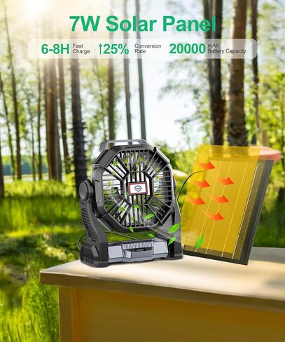 Solar Fan,10400mAh Battery Powered Camping Fan with Solar Panel,7W Rechargeable Camping Fan for Outdoor,LED Lantern, Stepless Speed and Quiet Battery Operated Tent Fan for Tent,Outside, Office in Saudi Arabia