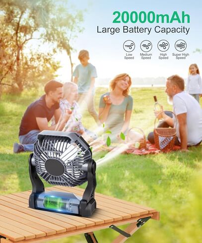 Solar Fan,10400mAh Battery Powered Camping Fan with Solar Panel,7W Rechargeable Camping Fan for Outdoor,LED Lantern, Stepless Speed and Quiet Battery Operated Tent Fan for Tent,Outside, Office in Saudi Arabia