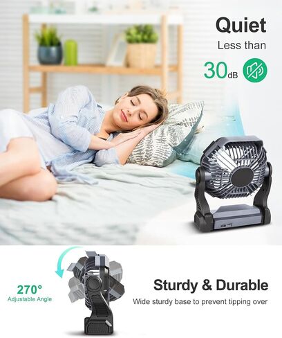 Solar Fan,10400mAh Battery Powered Camping Fan with Solar Panel,7W Rechargeable Camping Fan for Outdoor,LED Lantern, Stepless Speed and Quiet Battery Operated Tent Fan for Tent,Outside, Office in Saudi Arabia