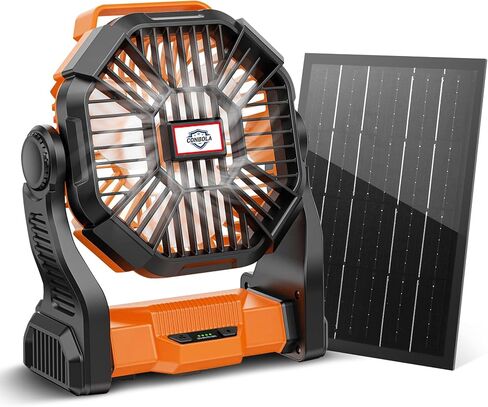 Solar Fan,10400mAh Battery Powered Camping Fan with Solar Panel,7W Rechargeable Camping Fan for Outdoor,LED Lantern, Stepless Speed and Quiet Battery Operated Tent Fan for Tent,Outside, Office in Saudi Arabia