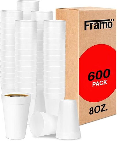 FRAMO 8 Oz Foam Cups Lightweight Insulated Foam Cups for Coffee, Cold Drinks & Other Hot Beverages - Disposable Drinking Cups for Parties, Picnic, BBQ, Travel, & Events (100) in Saudi Arabia