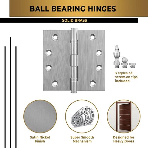 Black Door Hinge Matte Black Ball Bearing 4.5 x 4.5 Inch Heavy Duty with Decorative Screw-on Tips Included - Set of 2 Solid Brass Matte Black Door Hinges (Flat Black) in Saudi Arabia