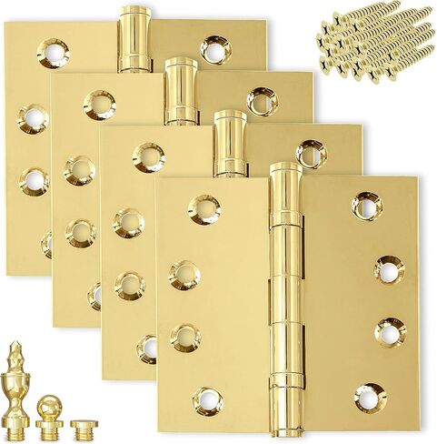 Black Door Hinge Matte Black Ball Bearing 4.5 x 4.5 Inch Heavy Duty with Decorative Screw-on Tips Included - Set of 2 Solid Brass Matte Black Door Hinges (Flat Black) in Saudi Arabia