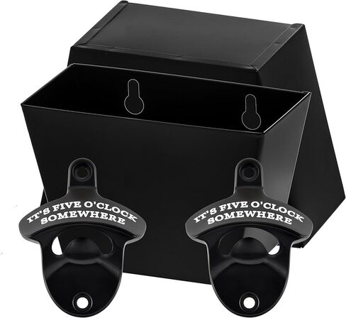 Black Wall Mounted Bottle Opener with Cap Catcher Stainless, IT'S FIVE O'CLOCK SOMEWHERE Screw in Wall Beer Cap Opener Bucket Gift in Saudi Arabia