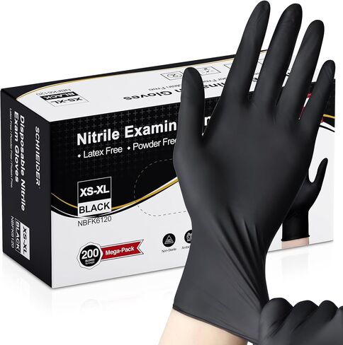 Schneider Nitrile Exam Gloves -XS, 100-ct Box,Black Disposable Gloves Latex-Free, Powder-Free, Food Safe, Medical Gloves for Cooking, Cleaning, Examination in Saudi Arabia