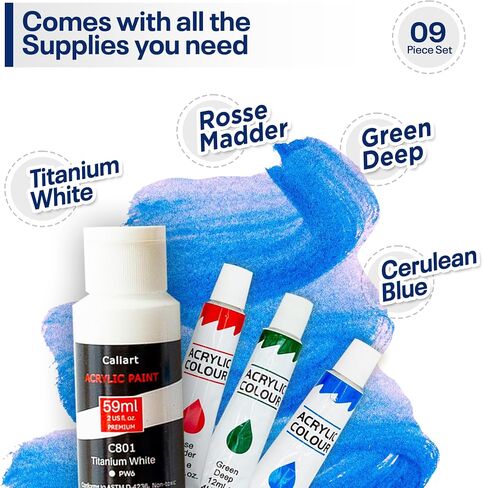 Painting4Real DIY Painting Class Kit for Adults with Video Tutorials: Learn to Paint Atlantic Coast – How to Paint with Acrylics – Painting & Art Supplies – 9 Piece Acrylic Paint Set in Kuwait