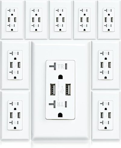 21W 4.2A USB Charger Wall Outlet, with 2 Type A Ports, 20A Tamper Resistant Duplex Receptacle, White(2 Pack) in Saudi Arabia