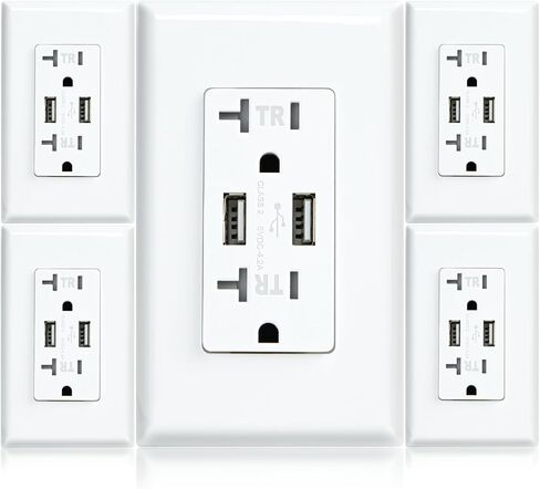 21W 4.2A USB Charger Wall Outlet, with 2 Type A Ports, 20A Tamper Resistant Duplex Receptacle, White(2 Pack) in Saudi Arabia