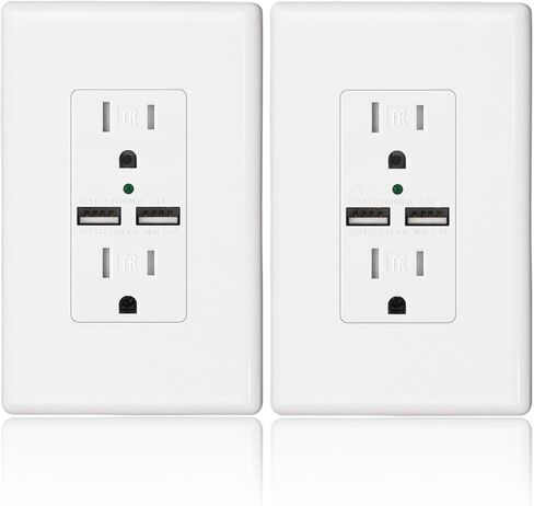 21W 4.2A USB Charger Wall Outlet, with 2 Type A Ports, 20A Tamper Resistant Duplex Receptacle, White(2 Pack) in Saudi Arabia