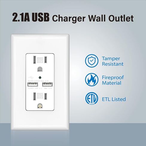 21W 4.2A USB Charger Wall Outlet, with 2 Type A Ports, 20A Tamper Resistant Duplex Receptacle, White(2 Pack) in Saudi Arabia