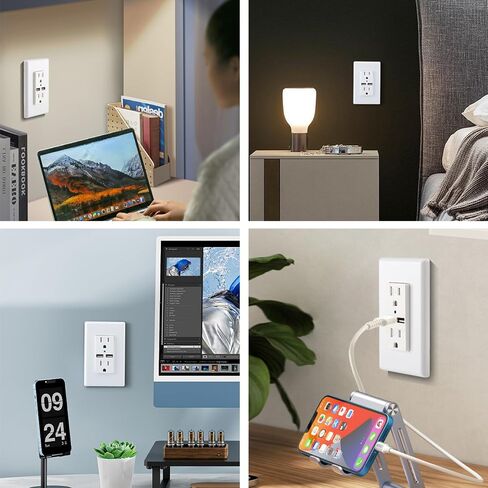 21W 4.2A USB Charger Wall Outlet, with 2 Type A Ports, 20A Tamper Resistant Duplex Receptacle, White(2 Pack) in Saudi Arabia