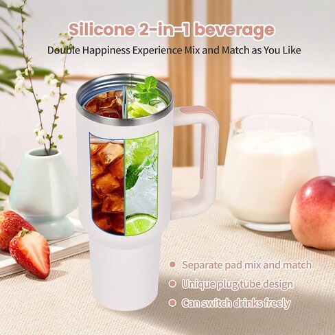 Inner 2-in-1 Cup Dividers for stanley 40oz, Stanley Accessories, Reusable Silicone Liner fits Beverages, fruit, ice cream, perfect for happy hour, party, office, outdoor (Cream white) in Saudi Arabia