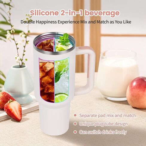 Inner 2-in-1 Cup Dividers for stanley 40oz, Stanley Accessories, Reusable Silicone Liner fits Beverages, fruit, ice cream, perfect for happy hour, party, office, outdoor (Cream white) in Saudi Arabia