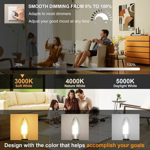 comzler E12 LED Candelabra Bulb Dimmable, Chandelier Light Bulb 2700K Warm White,40W Equivalent,Type B Ceiling Fan Bulbs,C35 B11 Edison Filament Candle Bulbs Candle Lights,400LM,Pack of 6 in Saudi Arabia