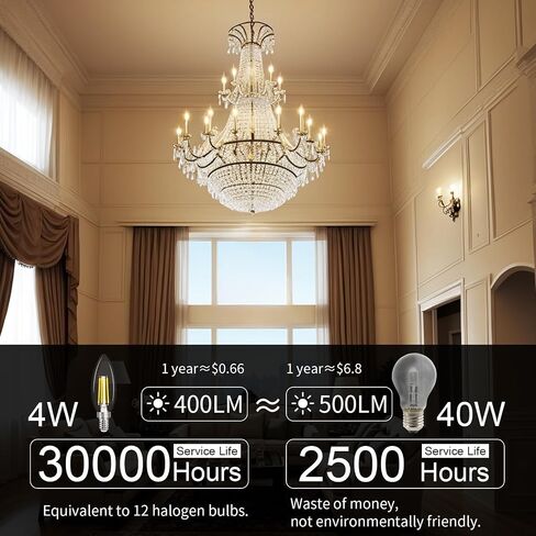comzler E12 LED Candelabra Bulb Dimmable, Chandelier Light Bulb 2700K Warm White,40W Equivalent,Type B Ceiling Fan Bulbs,C35 B11 Edison Filament Candle Bulbs Candle Lights,400LM,Pack of 6 in Saudi Arabia