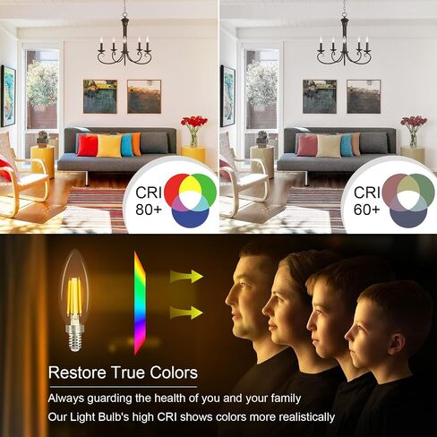 comzler E12 LED Candelabra Bulb Dimmable, Chandelier Light Bulb 2700K Warm White,40W Equivalent,Type B Ceiling Fan Bulbs,C35 B11 Edison Filament Candle Bulbs Candle Lights,400LM,Pack of 6 in Saudi Arabia