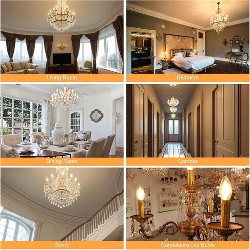 comzler E12 LED Candelabra Bulb Dimmable, Chandelier Light Bulb 2700K Warm White,40W Equivalent,Type B Ceiling Fan Bulbs,C35 B11 Edison Filament Candle Bulbs Candle Lights,400LM,Pack of 6 in Saudi Arabia
