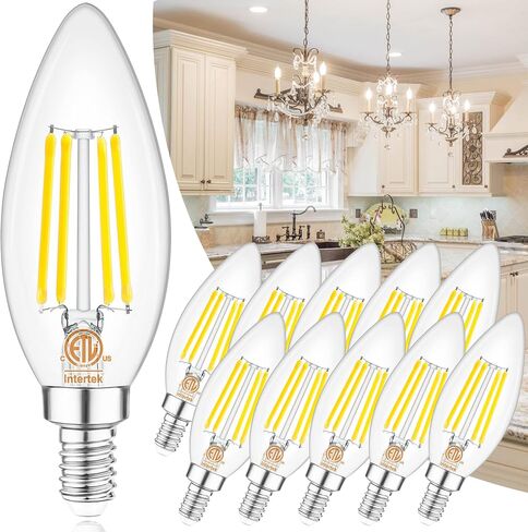 comzler E12 LED Candelabra Bulb Dimmable, Chandelier Light Bulb 2700K Warm White,40W Equivalent,Type B Ceiling Fan Bulbs,C35 B11 Edison Filament Candle Bulbs Candle Lights,400LM,Pack of 6 in Saudi Arabia