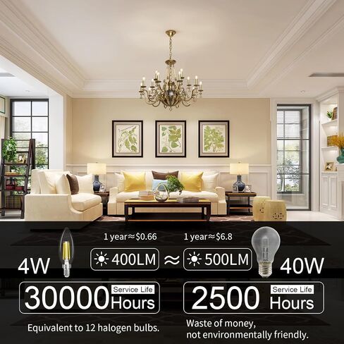 comzler E12 LED Candelabra Bulb Dimmable, Chandelier Light Bulb 2700K Warm White,40W Equivalent,Type B Ceiling Fan Bulbs,C35 B11 Edison Filament Candle Bulbs Candle Lights,400LM,Pack of 6 in Saudi Arabia