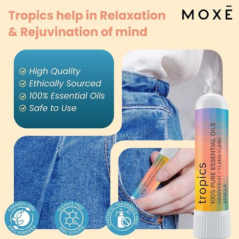 MOXE Tropics Nasal Stick Caribbean Escape + Tropical Scents | Grapefruit, Ylang Ylang, & Vanilla Oil | Summer, Beach, Relaxing Aromatherapy with 100% Pure Essential Oils, Made in USA (3 Pack) in Saudi Arabia