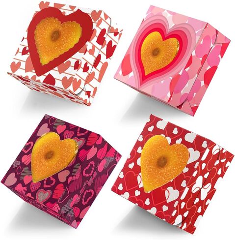 علب بسكويت عيد الحب من Bakepacker مقاس 6x6x3 بوصة 60 قطعة سهلة التجميع، صناديق مخبوزات المعكرون، صناديق المعجنات مع نافذة لعيد الحب in Saudi Arabia