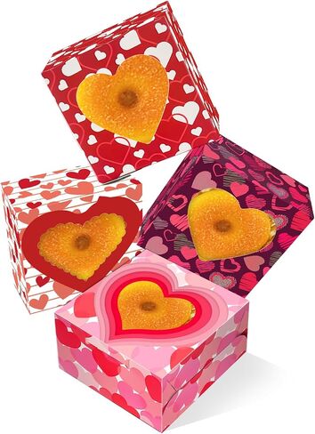 علب بسكويت عيد الحب من Bakepacker مقاس 6x6x3 بوصة 60 قطعة سهلة التجميع، صناديق مخبوزات المعكرون، صناديق المعجنات مع نافذة لعيد الحب in Saudi Arabia