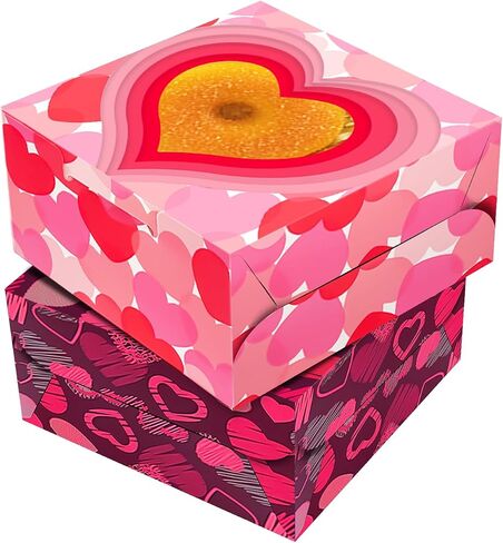 علب بسكويت عيد الحب من Bakepacker مقاس 6x6x3 بوصة 60 قطعة سهلة التجميع، صناديق مخبوزات المعكرون، صناديق المعجنات مع نافذة لعيد الحب in Saudi Arabia