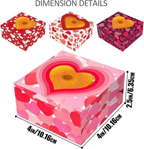 علب بسكويت عيد الحب من Bakepacker مقاس 6x6x3 بوصة 60 قطعة سهلة التجميع، صناديق مخبوزات المعكرون، صناديق المعجنات مع نافذة لعيد الحب in Saudi Arabia