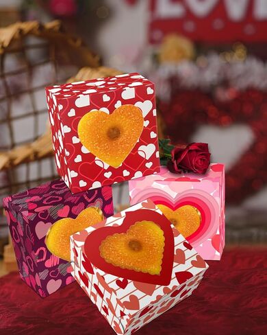 علب بسكويت عيد الحب من Bakepacker مقاس 6x6x3 بوصة 60 قطعة سهلة التجميع، صناديق مخبوزات المعكرون، صناديق المعجنات مع نافذة لعيد الحب in Saudi Arabia
