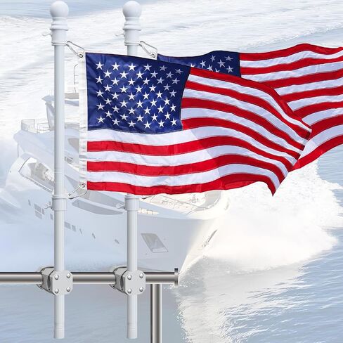 Boat Flag Pole, Pontoon Boat Accessories Flag Pole Kit with 12"x18" American Flag, 45 in Flag Pole, Holder Mount for 0.5"-1.1" Rails, Tangle Free Rings, Metal Black Marine Flags Pole for Yacht, 2 Pack in Saudi Arabia