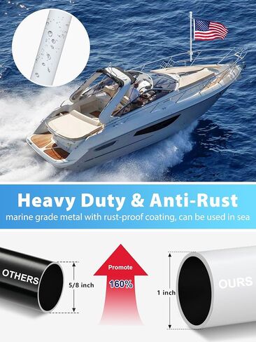 Boat Flag Pole, Pontoon Boat Accessories Flag Pole Kit with 12"x18" American Flag, 45 in Flag Pole, Holder Mount for 0.5"-1.1" Rails, Tangle Free Rings, Metal Black Marine Flags Pole for Yacht, 2 Pack in Saudi Arabia