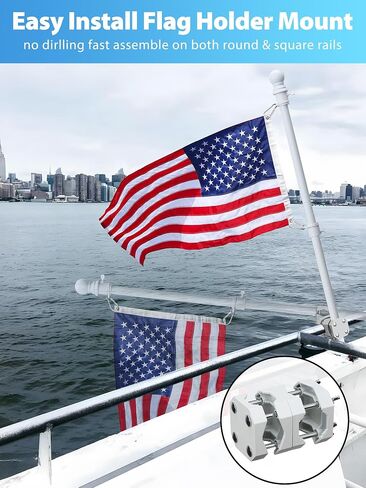 Boat Flag Pole, Pontoon Boat Accessories Flag Pole Kit with 12"x18" American Flag, 45 in Flag Pole, Holder Mount for 0.5"-1.1" Rails, Tangle Free Rings, Metal Black Marine Flags Pole for Yacht, 2 Pack in Saudi Arabia